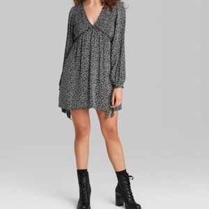 Wild Fable Black Floral Long Sleeve Dress Medium